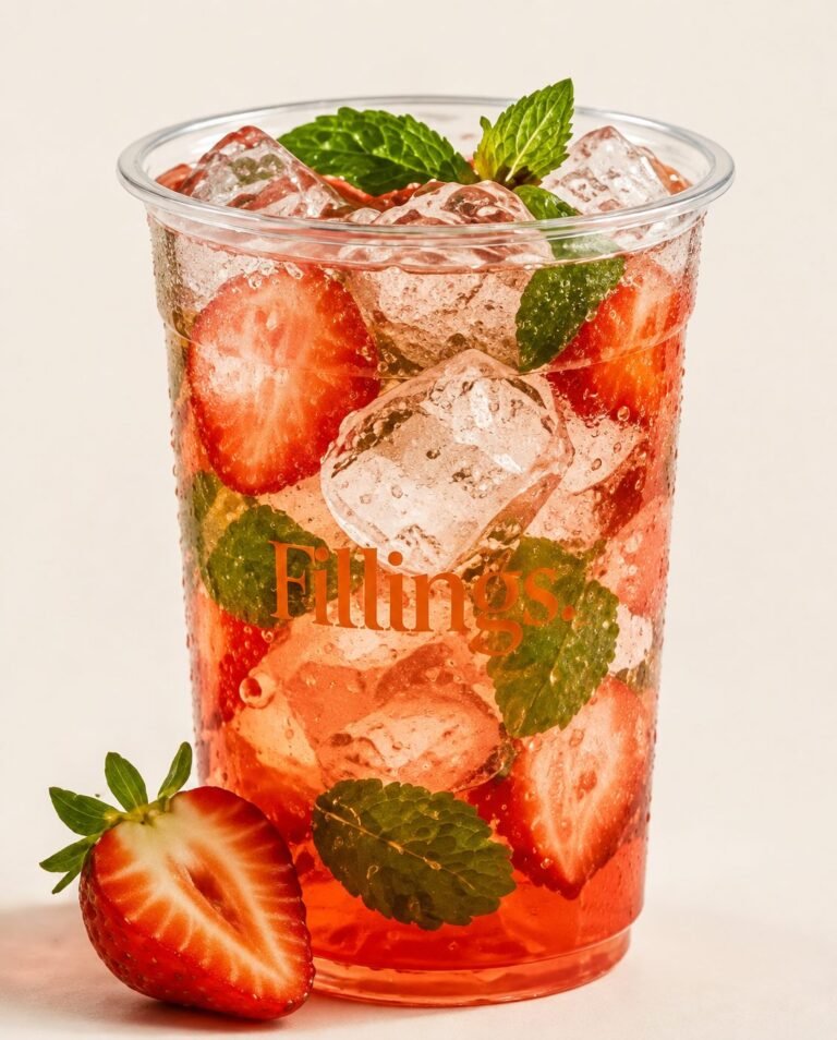 Fillings strawberry mojito made to order with fresh strawberries, mint and ice